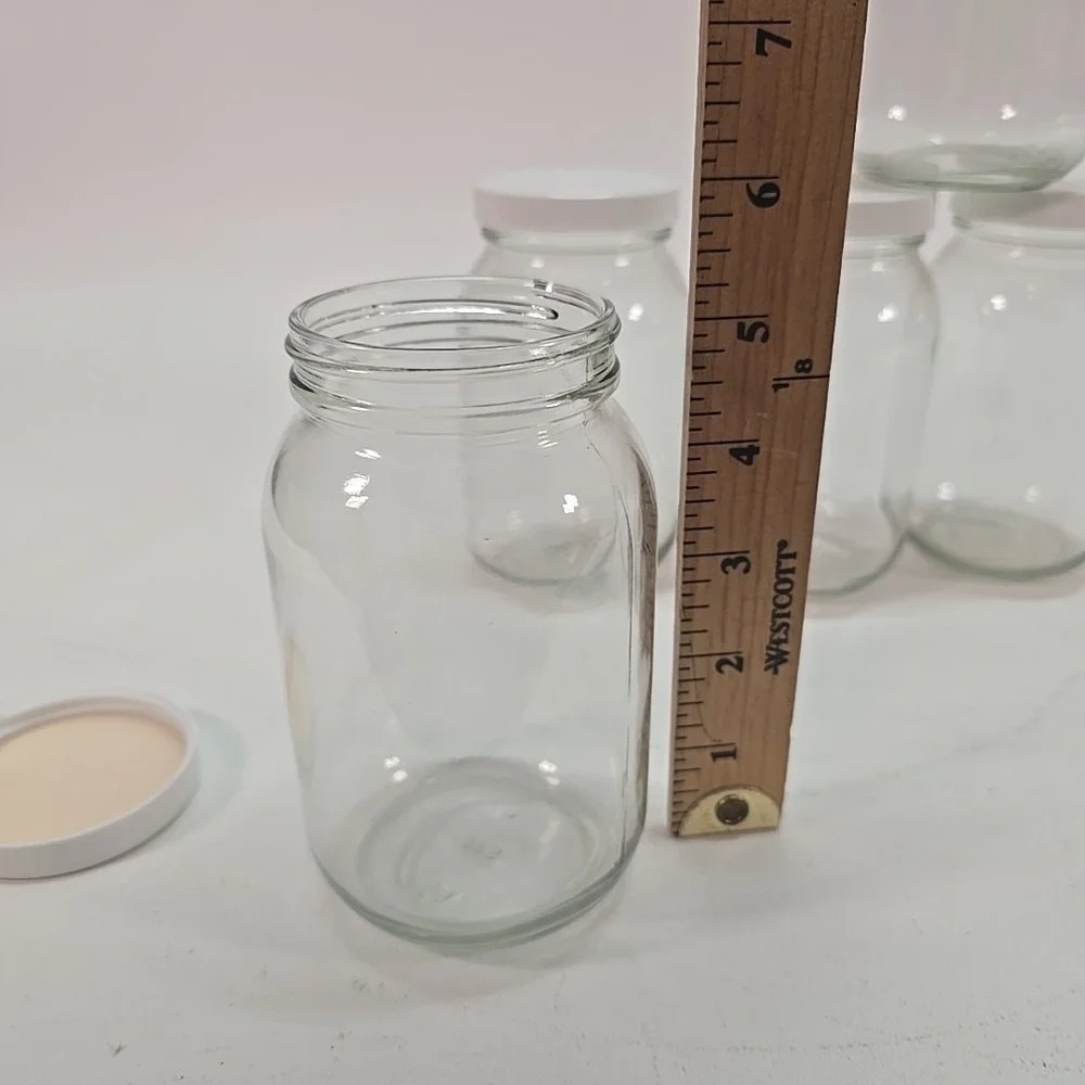 5 Pack 16 Oz Clear Glasd Jars with Plastic Lids Food Storage‎